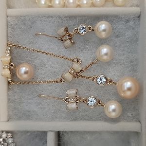Pearl Rhinestone Bow Necklace Earring Ring Set Hong Kong